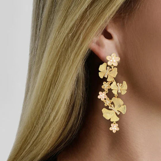 Butterfly with Flowers Dangle Earrings