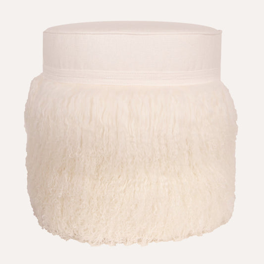 Linen & Fur Round Ottoman