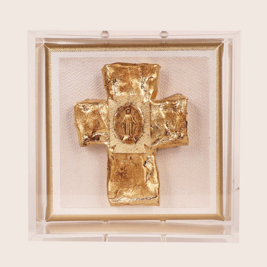 Sculpted Gilded Cross on Canvas
