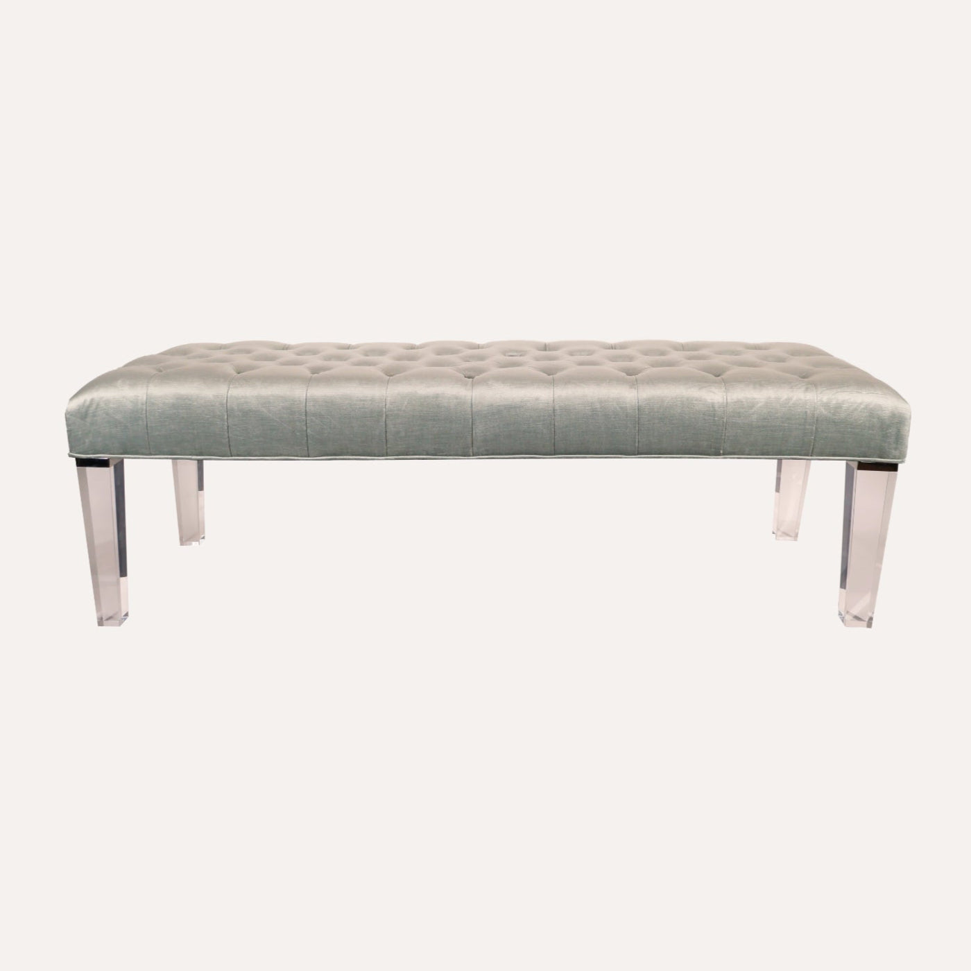 Silver Velvet Bench with Acrylic Legs