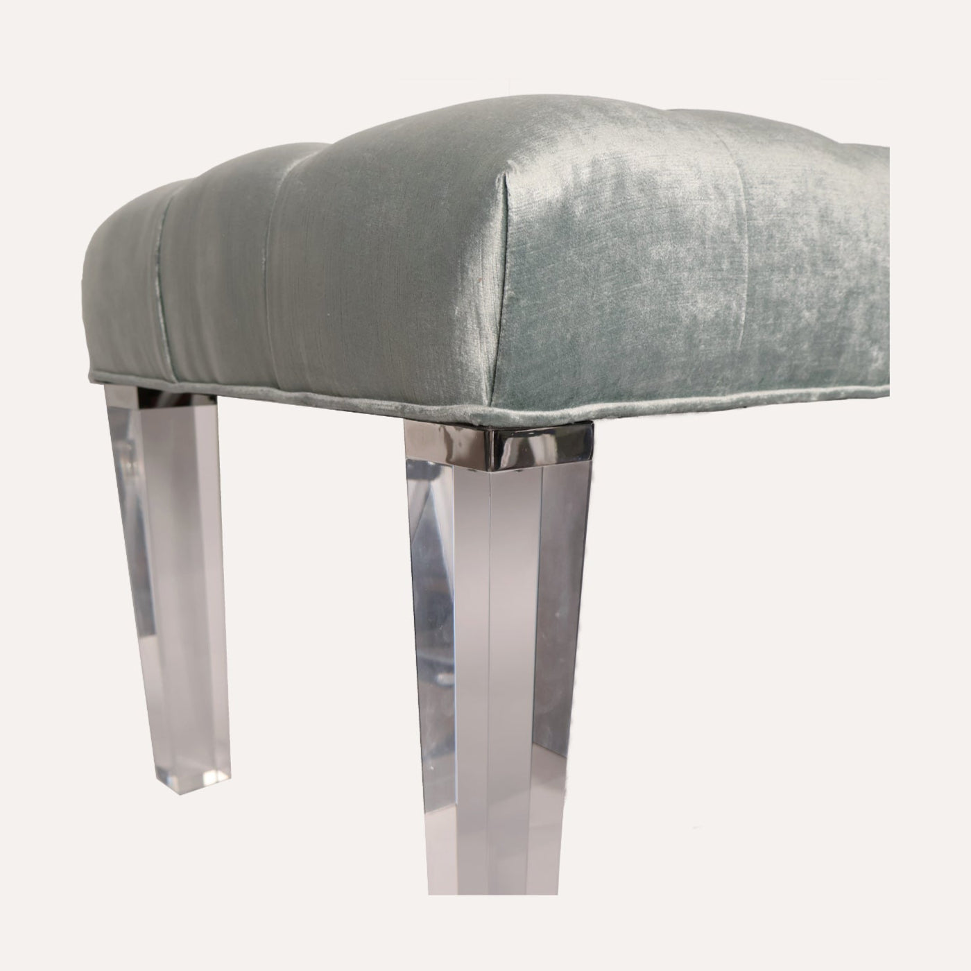 Silver Velvet Bench with Acrylic Legs