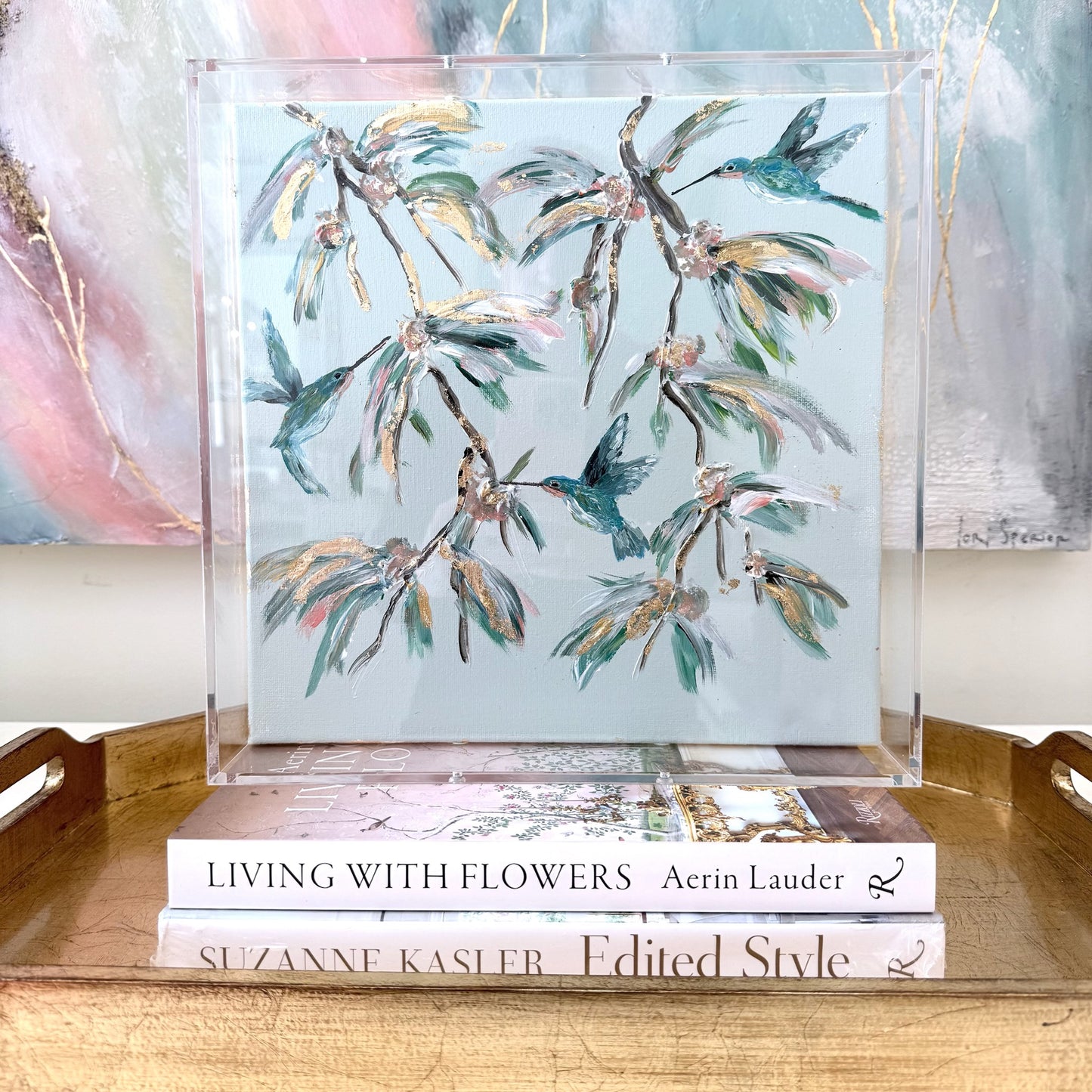 Original Hummingbird Art in Acrylic Frame