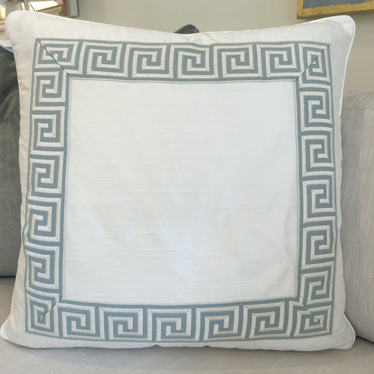 Custom Lux Silk Pillow with Greek Key Trim