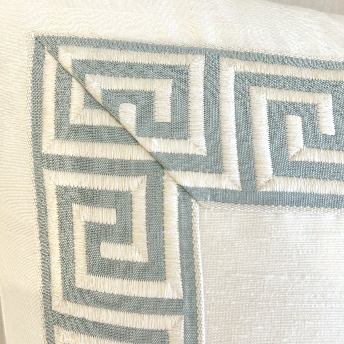 Custom Lux Silk Pillow with Greek Key Trim