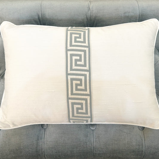 Custom Lux Silk Lumbar with Greek Key Trim