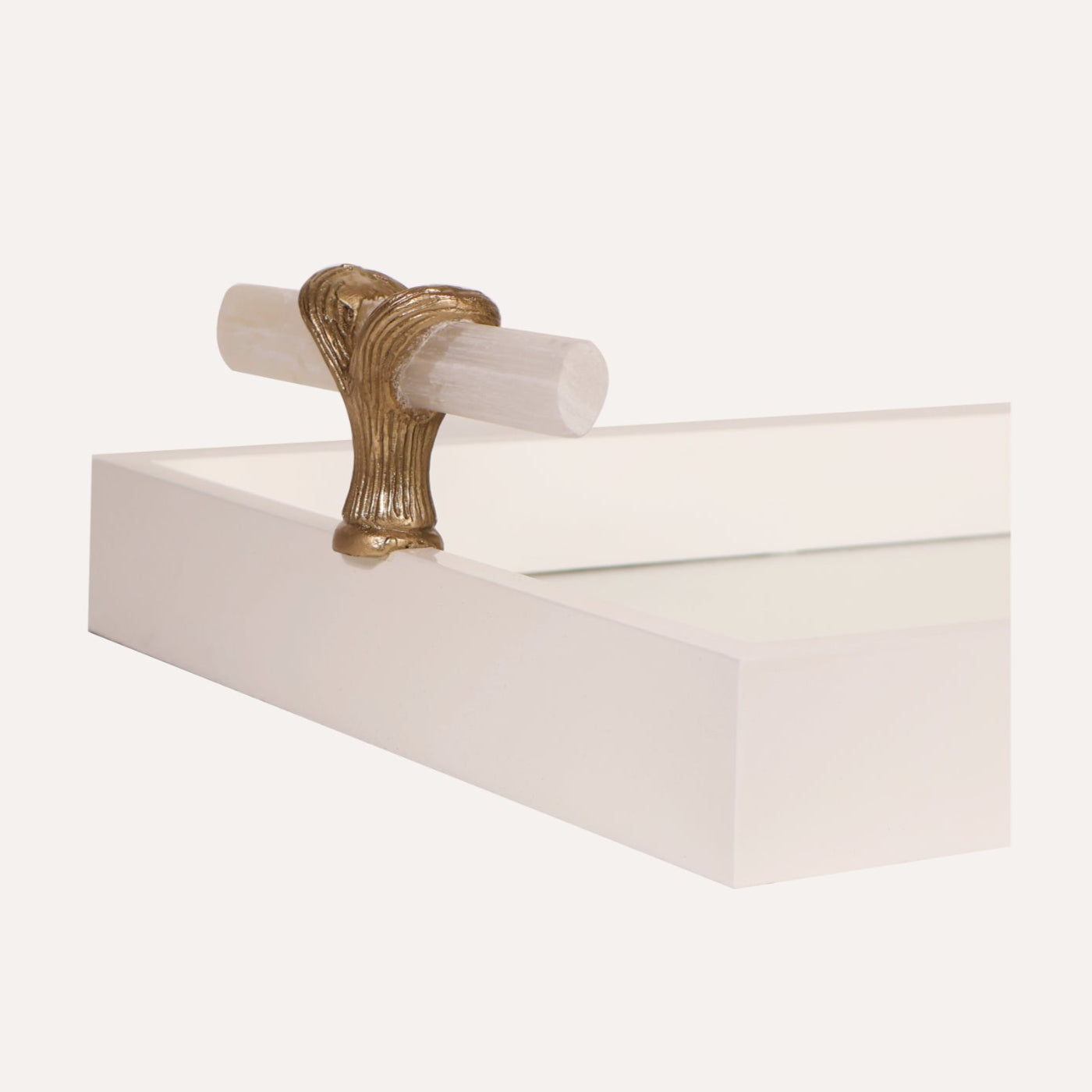 Mirrored Tray with Selenite Handles