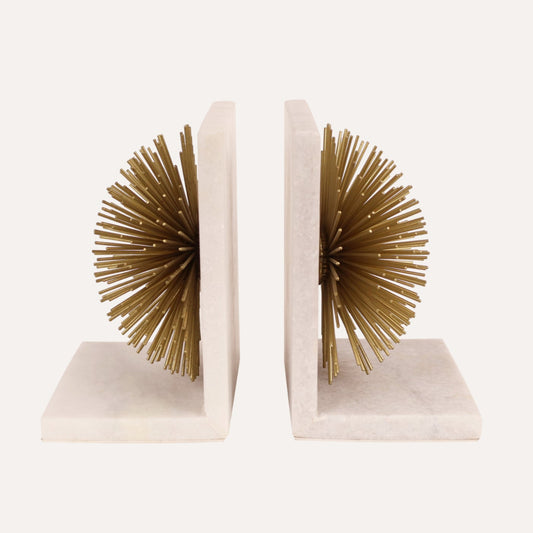 Marble Bookends with Brass Starburst Detail