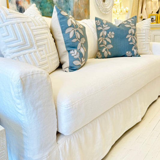 French Blue Flower Embroidery Pillow