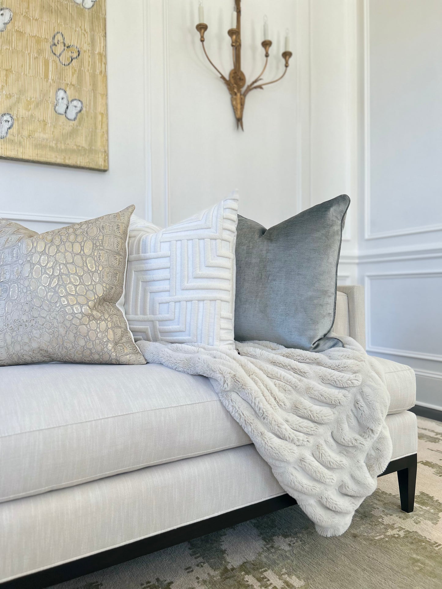 22x22 Blue Gris Velvet Pillow