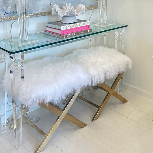 Alpaca Fur & Brass Ottoman