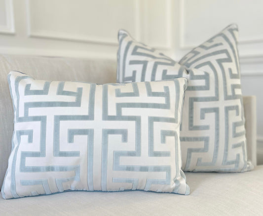 Powder Blue Greek Key Pillow