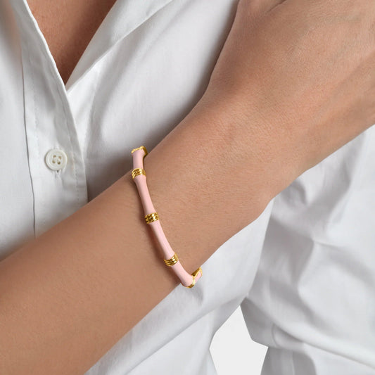 Bamboo Lacquered Hinged Pink Bracelet