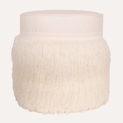 Linen & Fur Round Ottoman