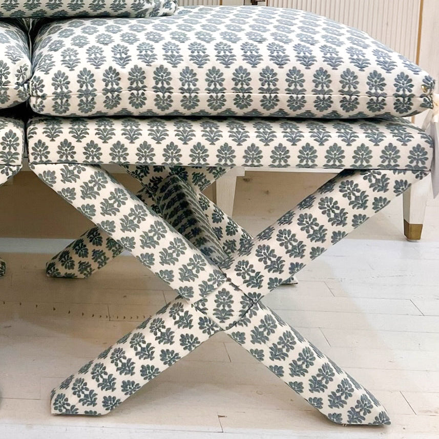 French Bleu Bloom Custom Ottoman