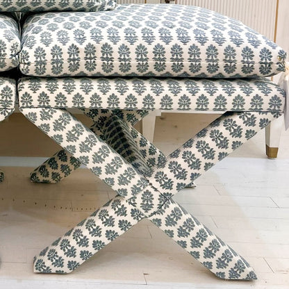French Bleu Bloom Custom Ottoman