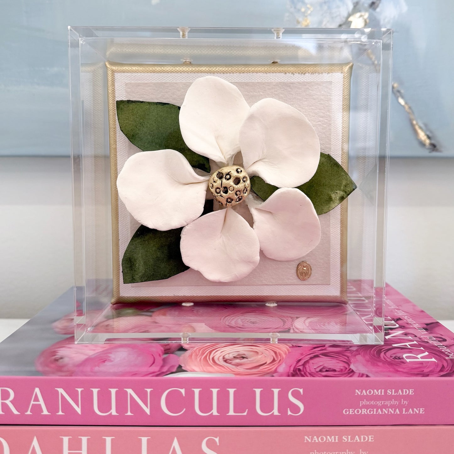 Sculpted Magnolia with Blessed Mother Medallion