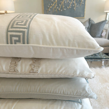 Custom Lux Silk Lumbar with Greek Key Trim