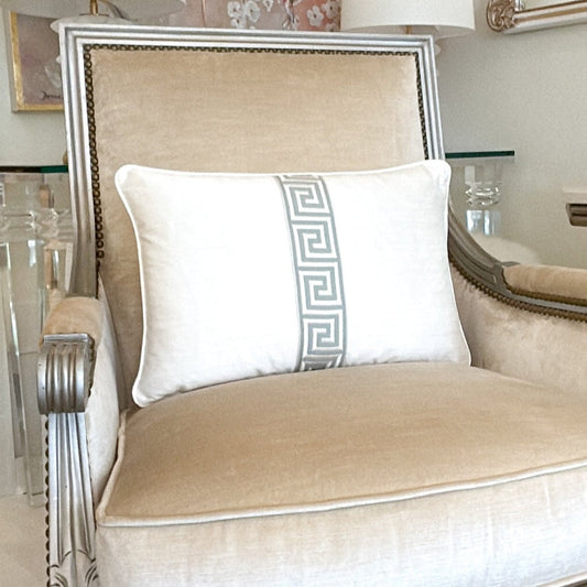 Custom Lux Silk Lumbar with Greek Key Trim