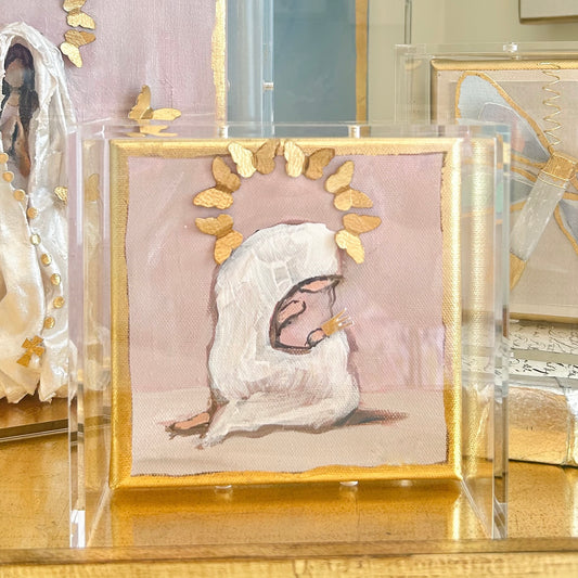 6x6 Pink Mary with Jesus and Butterfly Crown