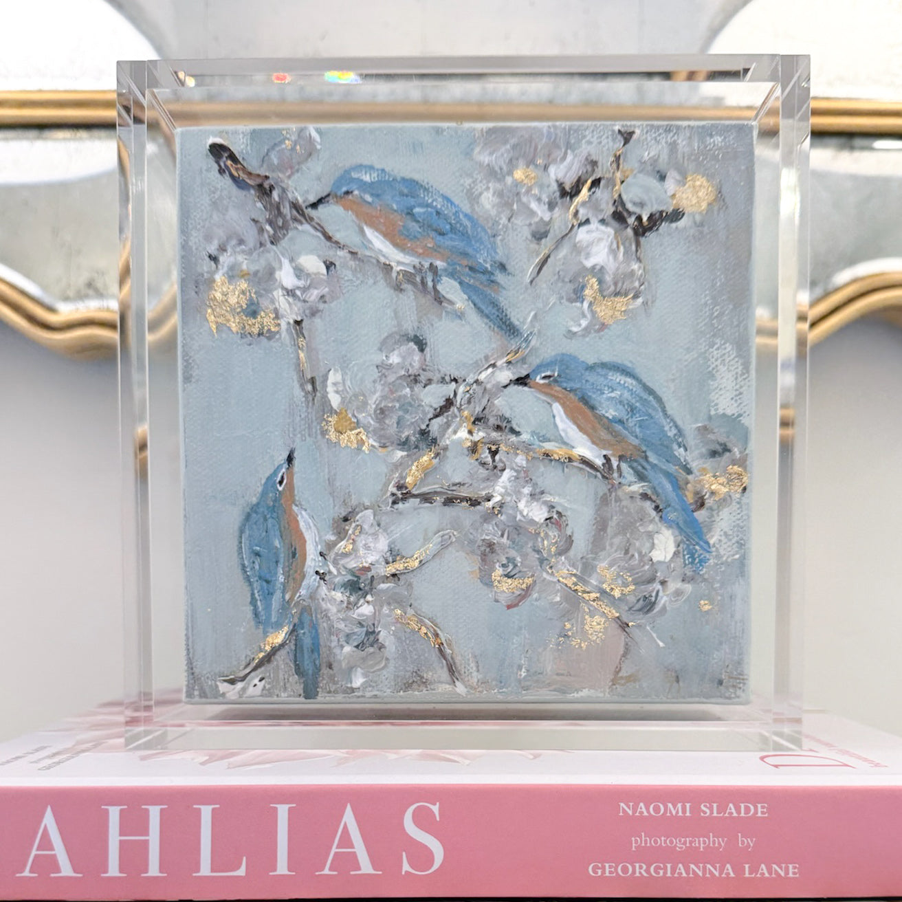 Original Blue Bird Art in Acrylic Frame