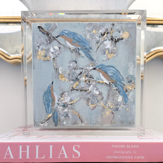 Original Blue Bird Art in Acrylic Frame