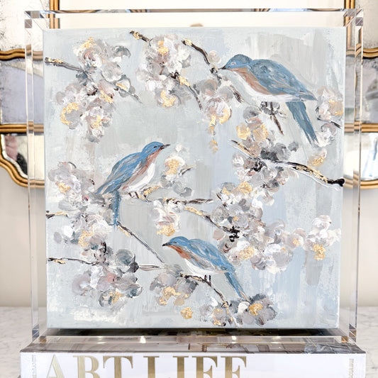 Original Blue Bird Art in Acrylic Frame