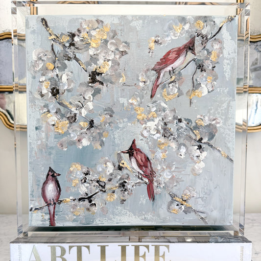 Original Cardinal Bird Art in Acrylic Frame