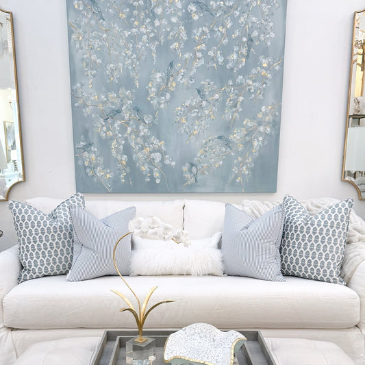 Oyster & Bleu Stripe Corded Pillow