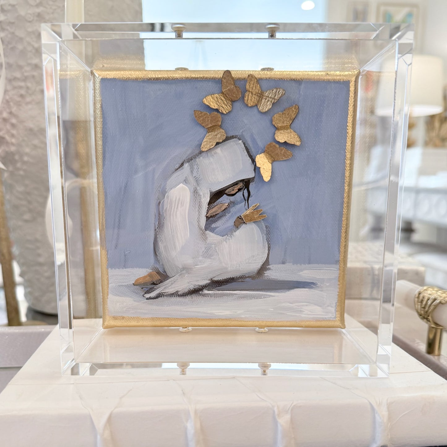 French Blue Mary with Jesus and Butterfly Halo