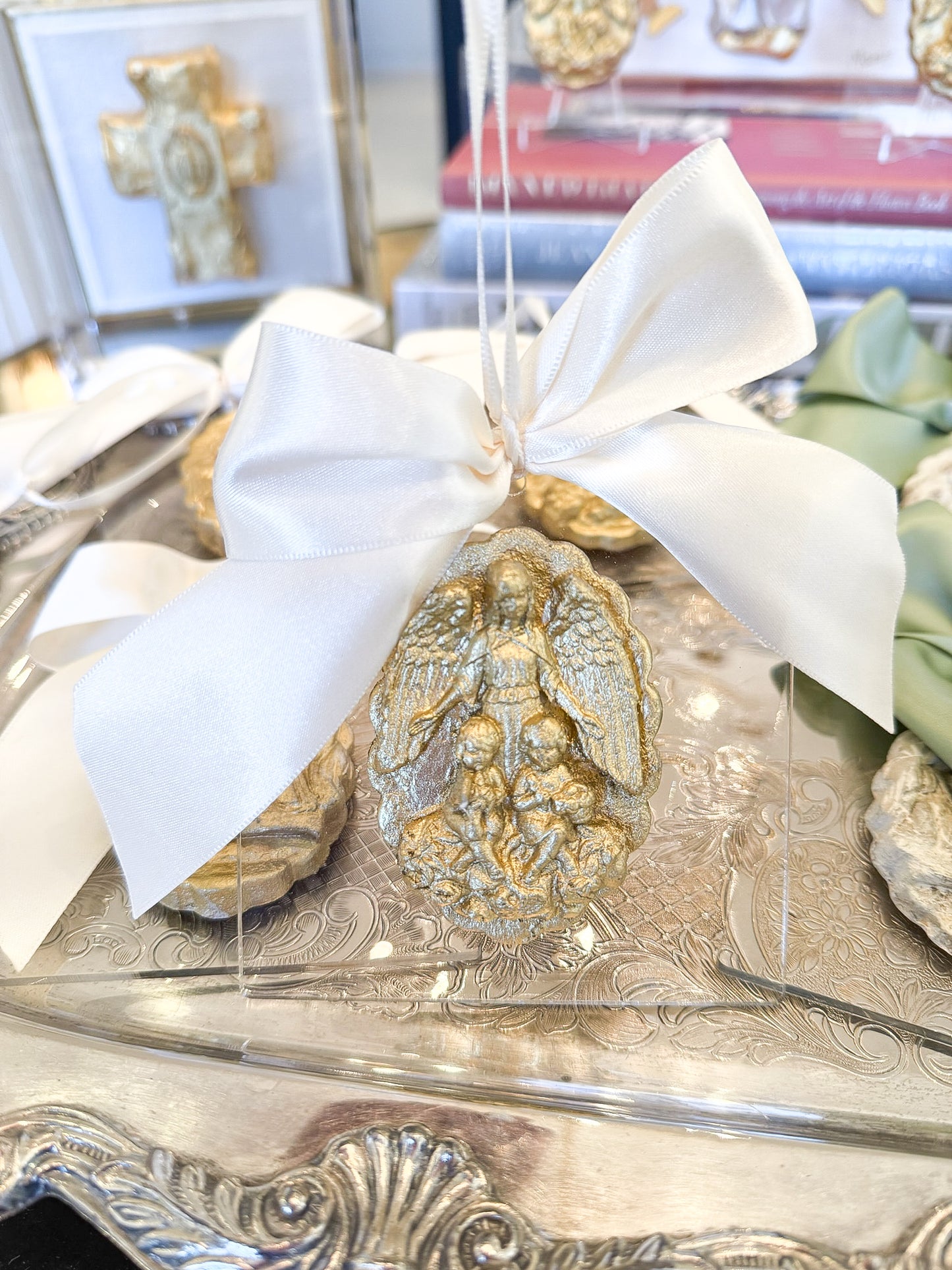 Acrylic Ornament with Ivory Satin Bow