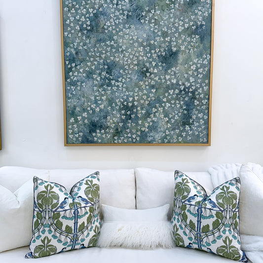22x22 Birds and Cherries Green/Blue