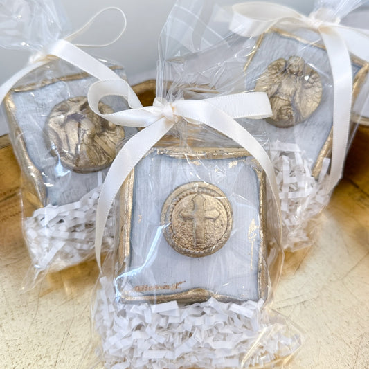 Handmade Medallions on Wooden Blocks