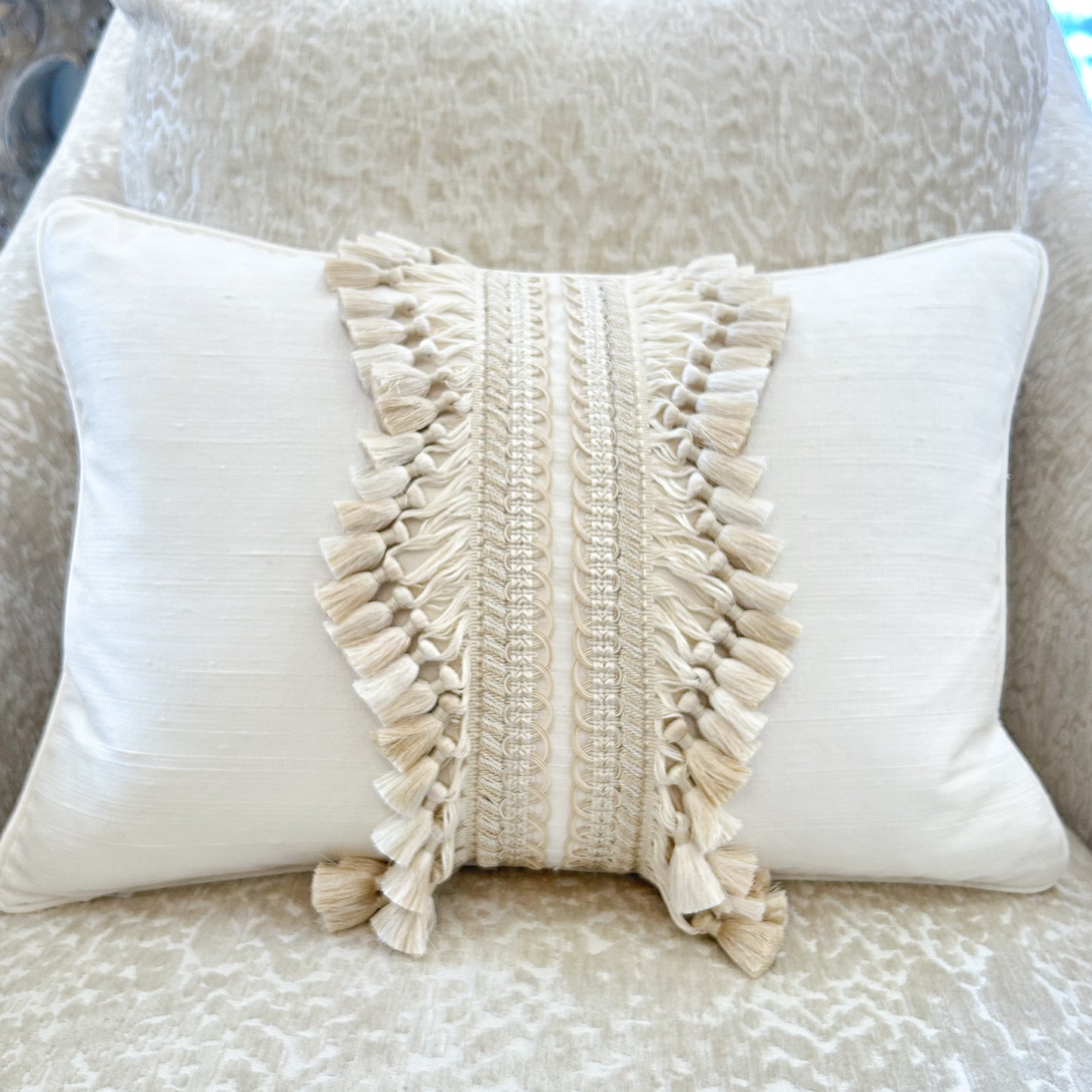 Lux Silk Lumbar Pillow with Tassel Fringe