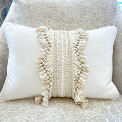 Lux Silk Lumbar Pillow with Tassel Fringe