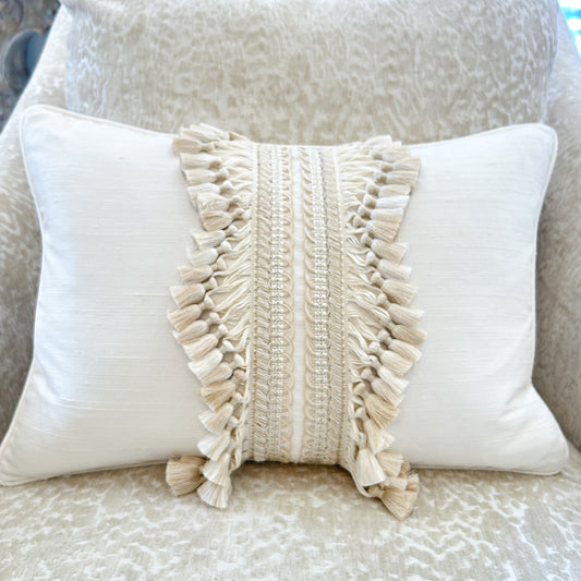 12x 18 Lux Silk Lumbar Pillow with Tassel Fringe
