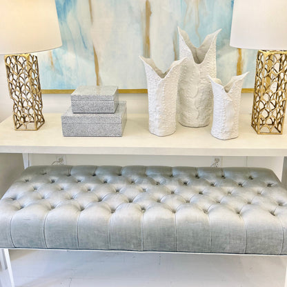 Silver Velvet Bench with Acrylic Legs