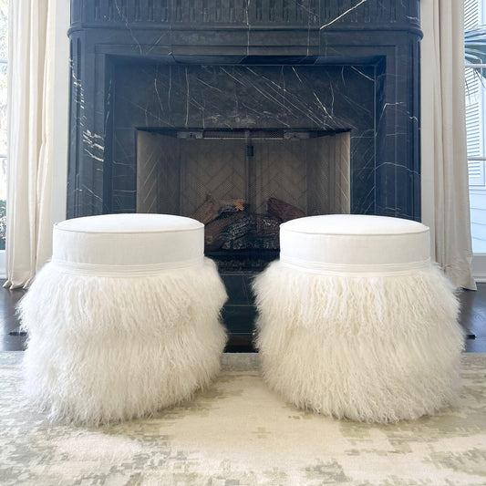 Linen & Fur Round Ottoman