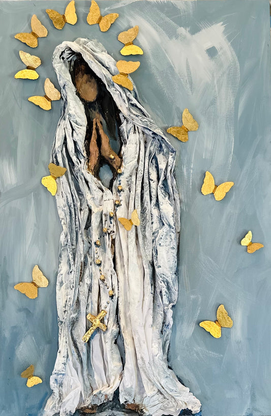 36x48 Mary with Rosary & Butterflies