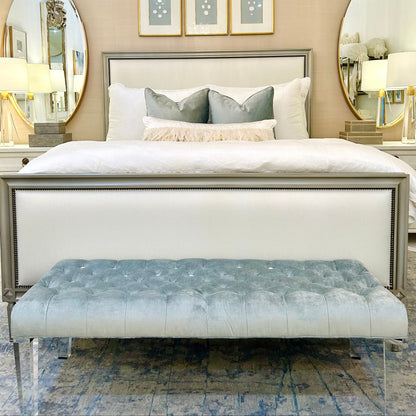Silver Velvet Bench with Acrylic Legs