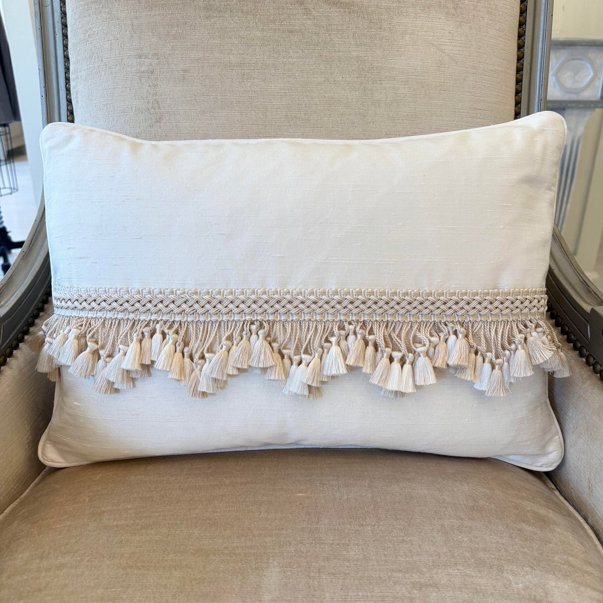 Lux Silk Lumbar with Horizontal Tassel Fringe